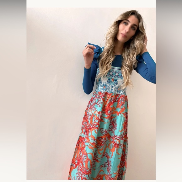 Modaposa smocked printed midi dress - Picture 4 of 6